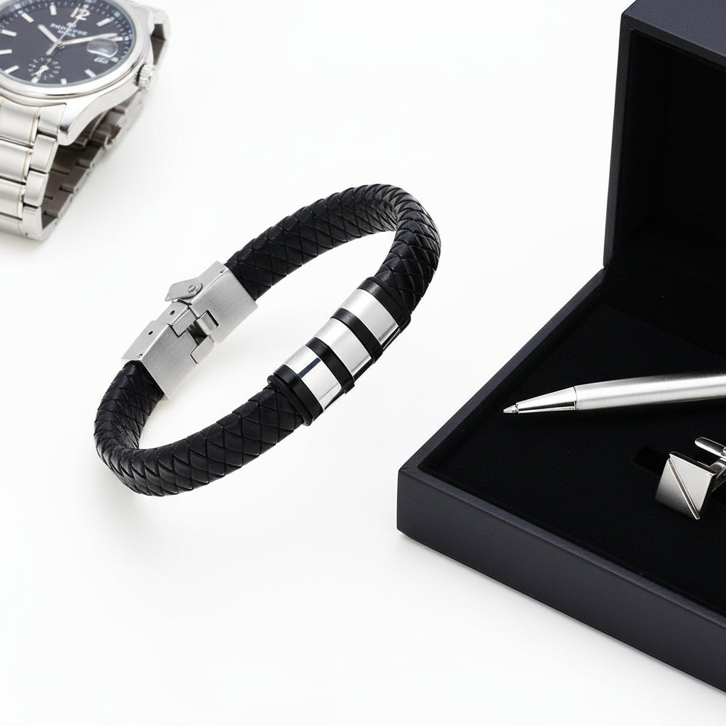 personalized black leather bracelet | Hadi Craft USA