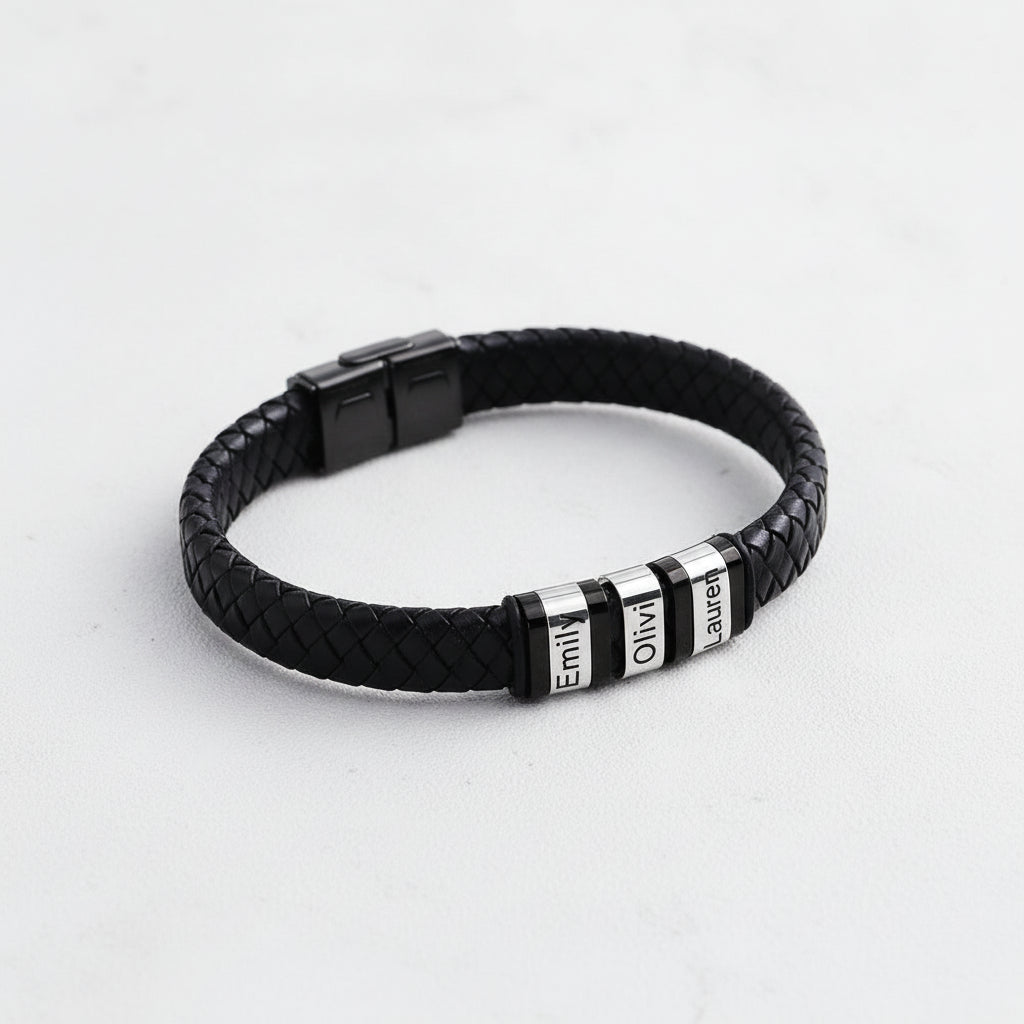 personalized black leather bracelet | Hadi Craft USA