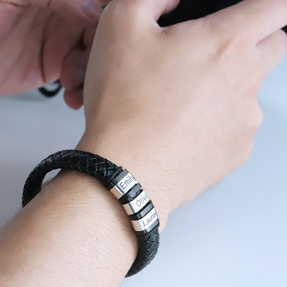 personalized black leather bracelet | Hadi Craft USA