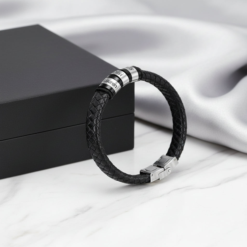 personalized black leather bracelet | Hadi Craft USA