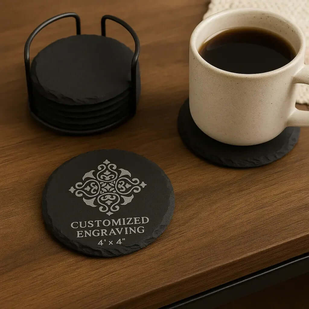 personalized black slate coasters engraved 4x4 set | Hadi Craft USA