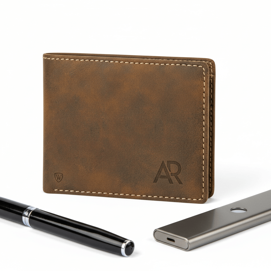 Personalized leather bifold wallet with Personalized Engraving - Hadi Craft