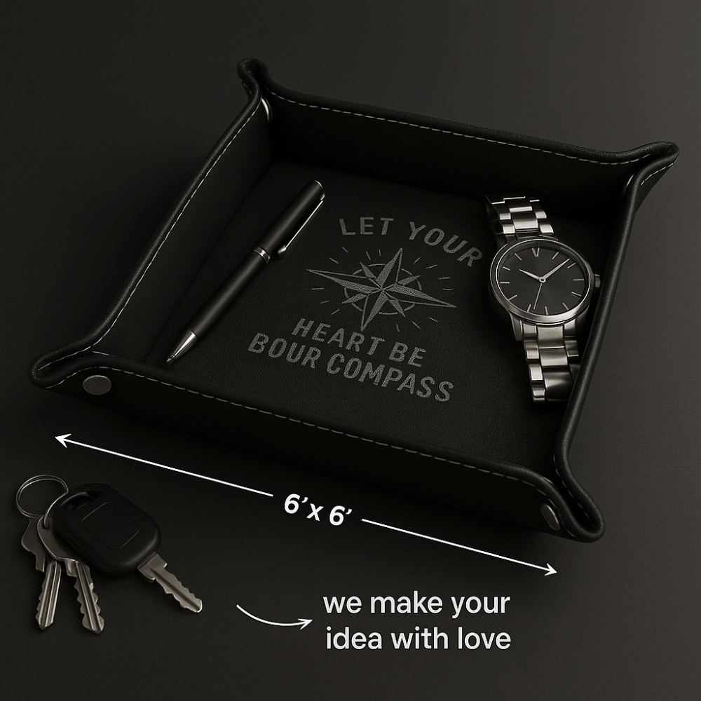 personalized leather valet tray folding 6x6 | Hadi Craft USA