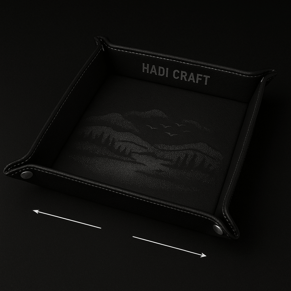 personalized leather valet tray folding 6x6 | Hadi Craft USA