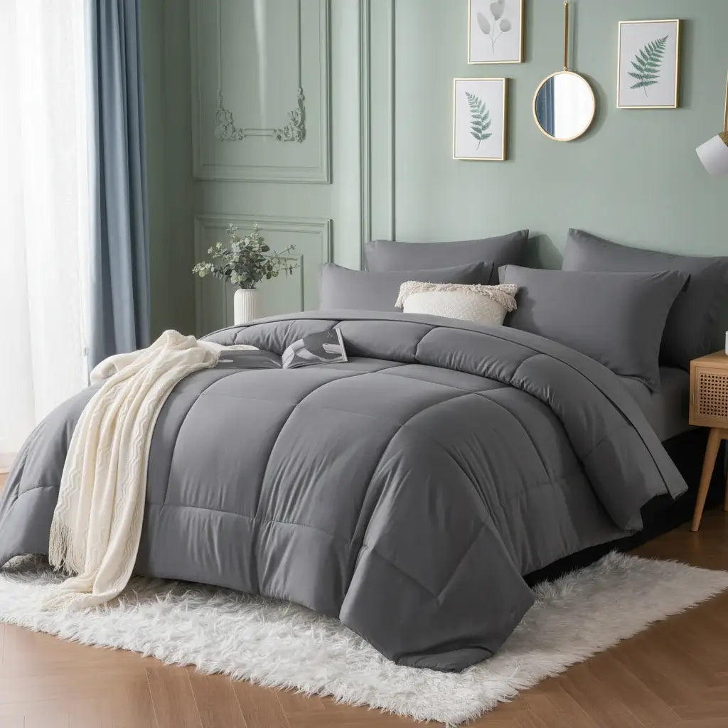 queen 7 piece comforter set solid geometry | Hadi Craft USA