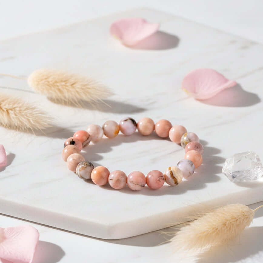 Repair My Heart - The Peruvian Pink Opal Bracelet by Hadi Craft USA, handmade beaded bracelet, pink opal jewelry, minimalist style
