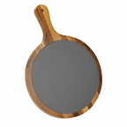 Round Acacia Wood Slate Serving Board with Personalized Engraving and Handle size 10 1/2 x 14 1/2