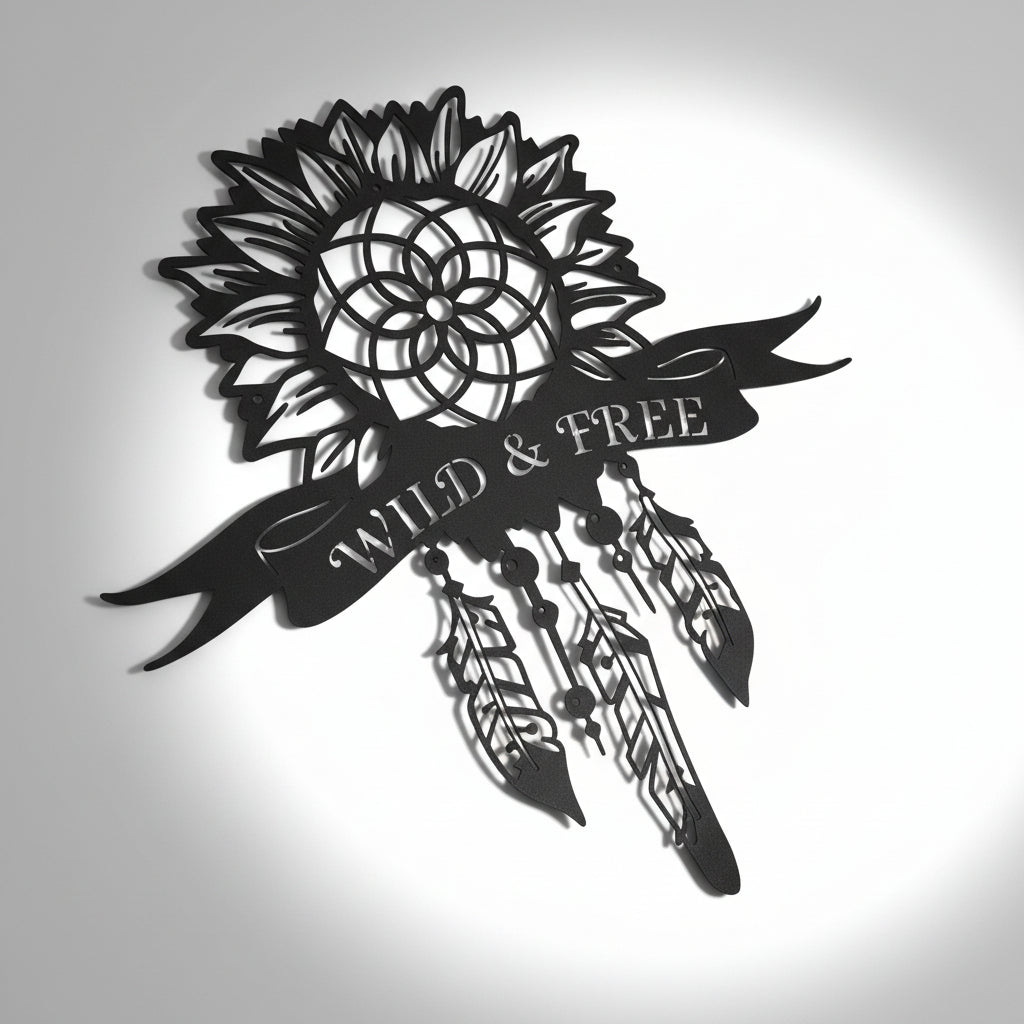 Custom Metal Sunflower Dreamcatcher Wall Art – Personalized CNC Steel Sign