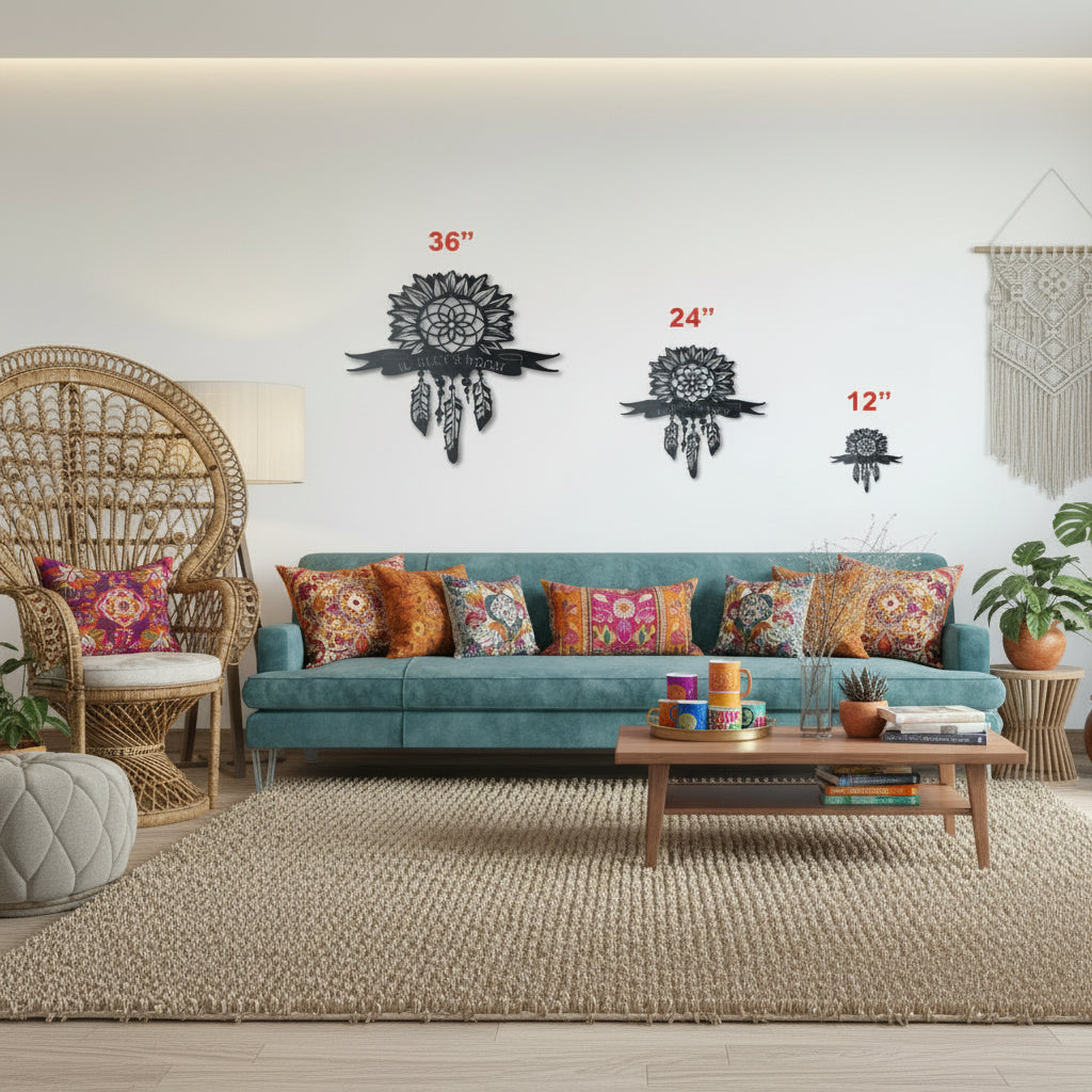 Custom Metal Sunflower Dreamcatcher Wall Art – Personalized CNC Steel Sign