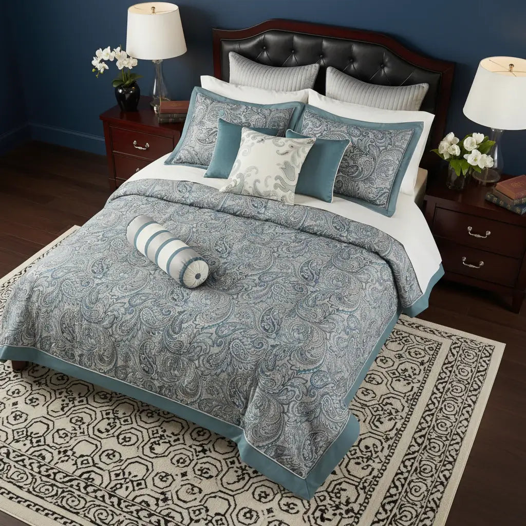 teal cotton king comforter set Bedding | Hadi Craft USA