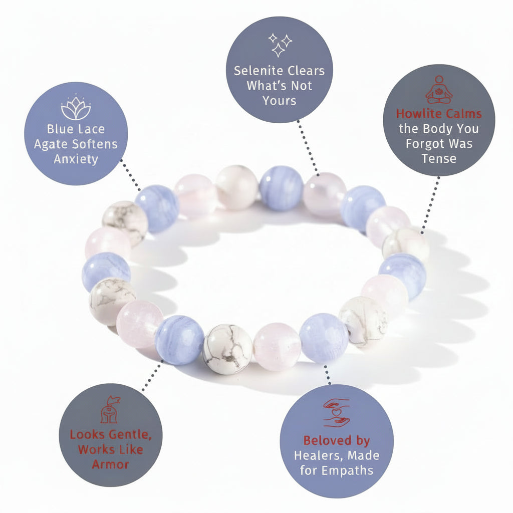 Blue and Howlite Natural stone beads style Empath’s Trio - Daily Reset Bracelet