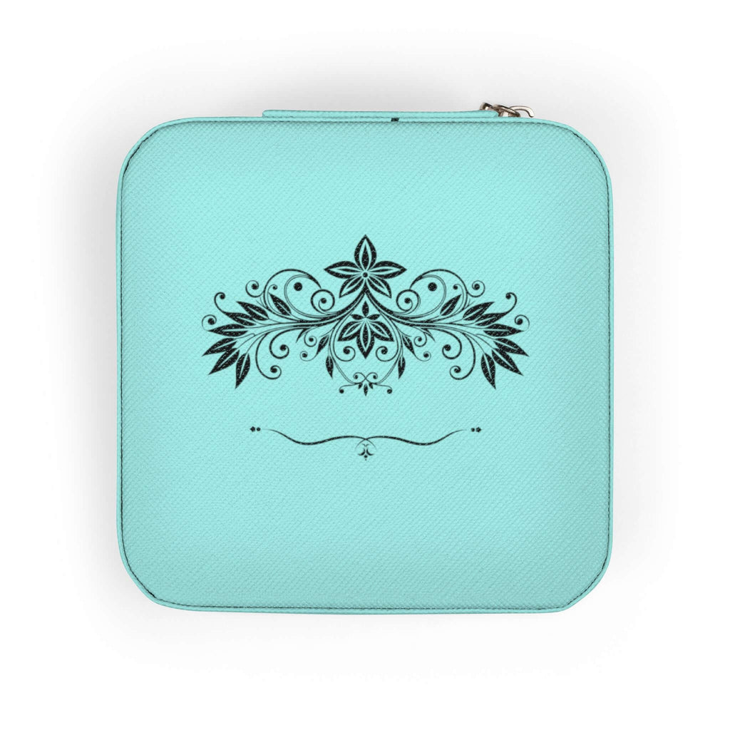 Compact pink jewelry travel organizer with elegant floral design for storing rings, earrings, and necklaces.