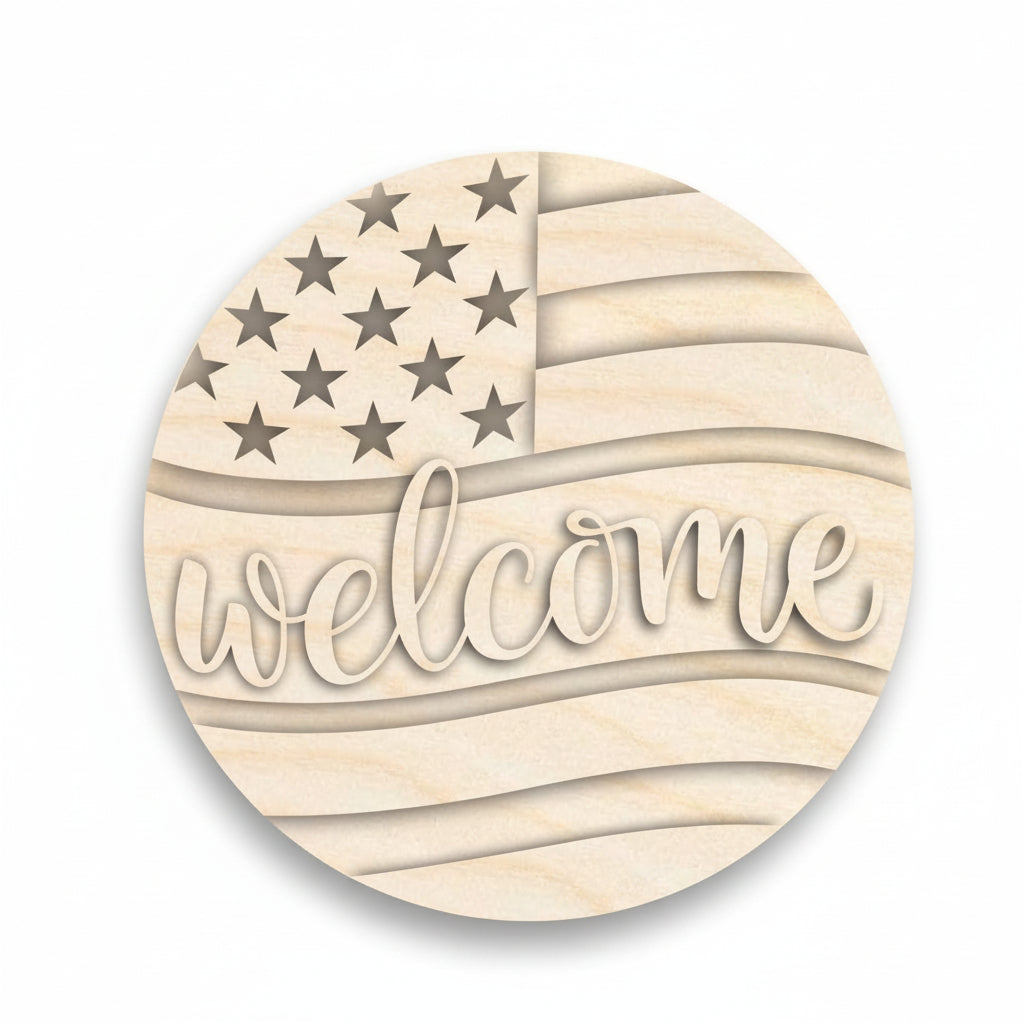 unfinished wood USA flag door sign kit | Hadi Craft USA