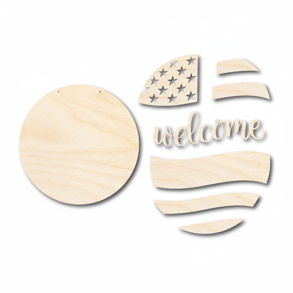 unfinished wood USA flag door sign kit | Hadi Craft USA