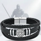 viking leather bracelet for men Nordic Magnetic Clasp Bracelet for Men - Hadi Craft
