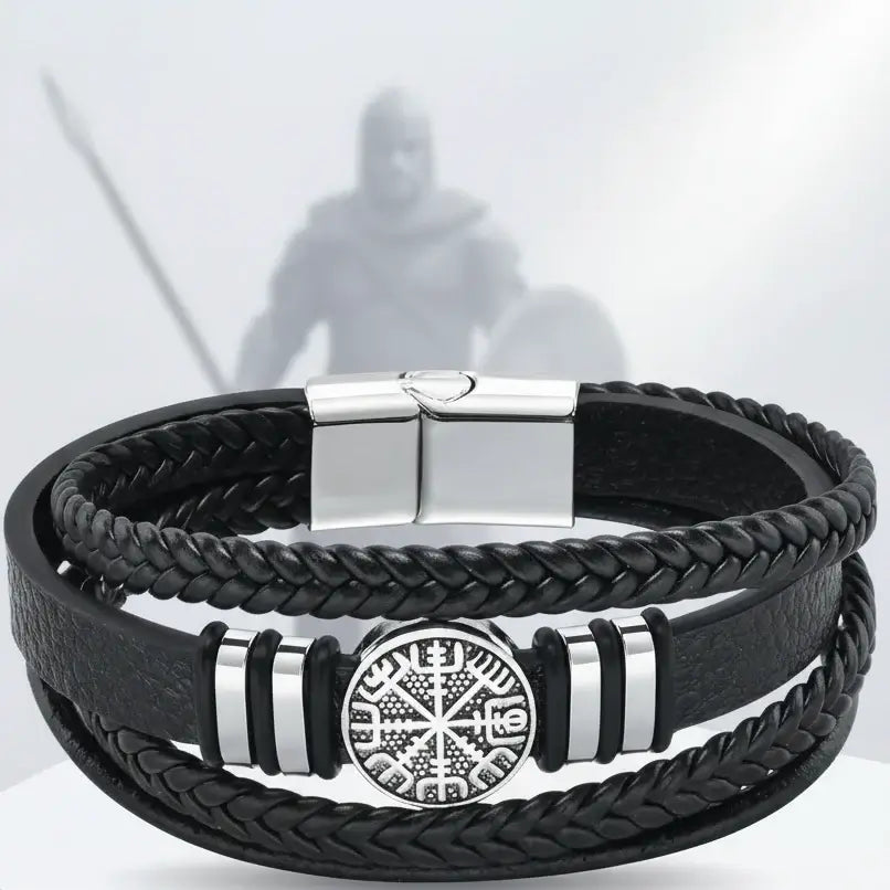 viking leather bracelet for men Nordic Magnetic Clasp Bracelet for Men - Hadi Craft