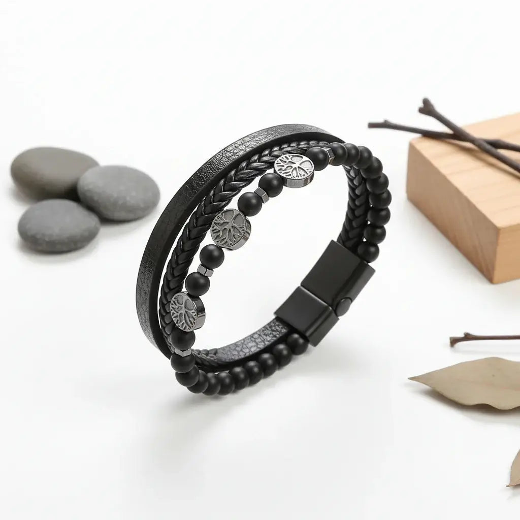 viking leather bracelet for men Nordic Magnetic Clasp Bracelet for Men - Hadi Craft