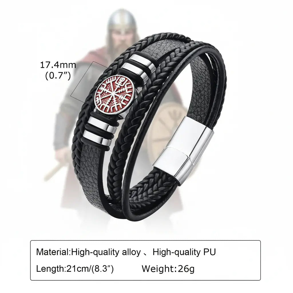 viking leather bracelet for men Nordic Magnetic Clasp Bracelet for Men - Hadi Craft
