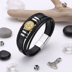 viking leather bracelet for men Nordic Magnetic Clasp Bracelet for Men - Hadi Craft