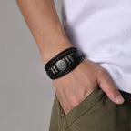 viking leather bracelet for men Nordic Magnetic Clasp Bracelet for Men - Hadi Craft
