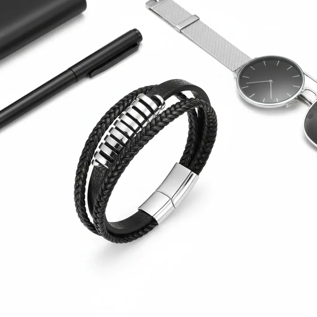 viking leather bracelet for men Nordic Magnetic Clasp Bracelet for Men - Hadi Craft